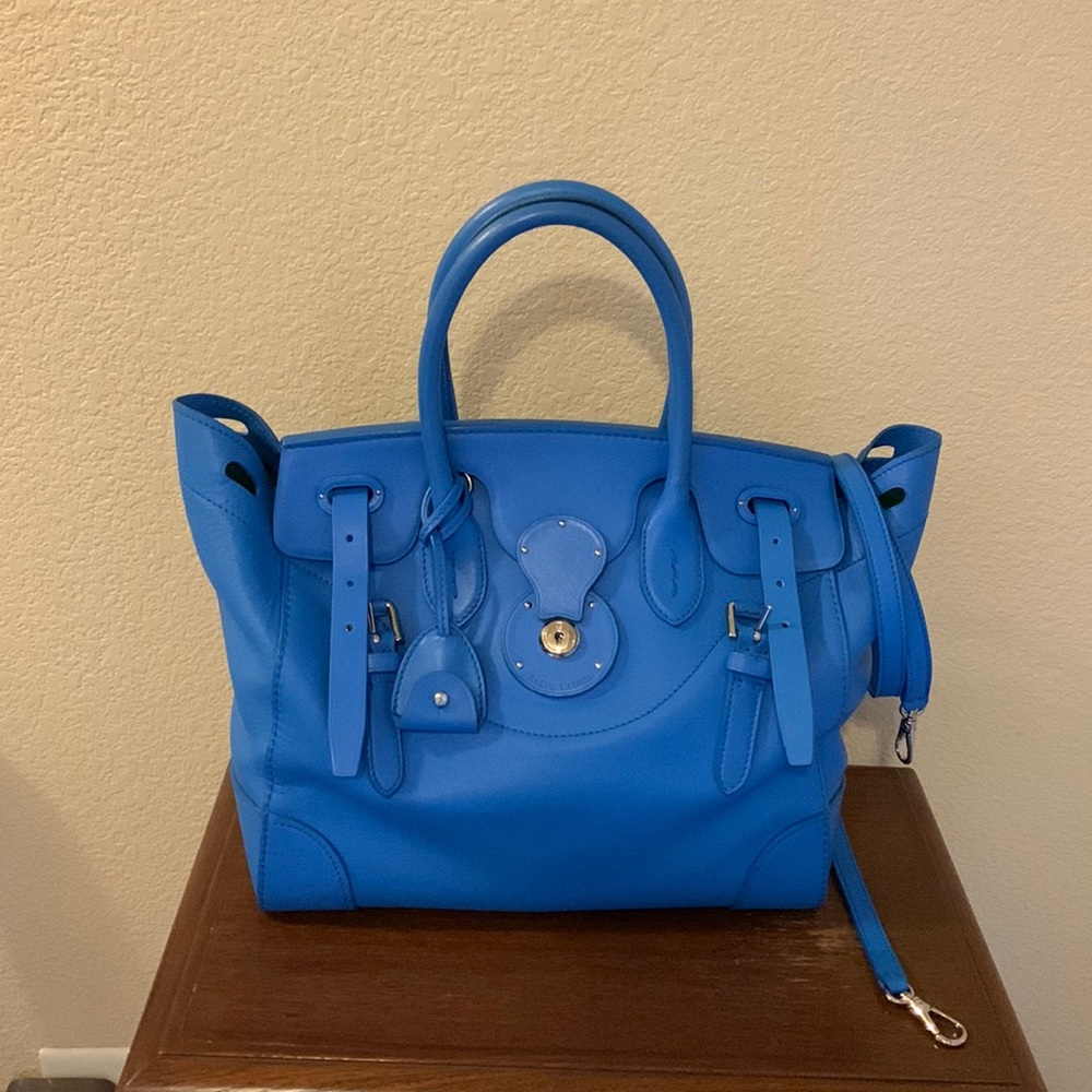 Iconic RALPH LAUREN Ricky 33 Bag, sky blue, silver tone fittings. Just gorgeous.
